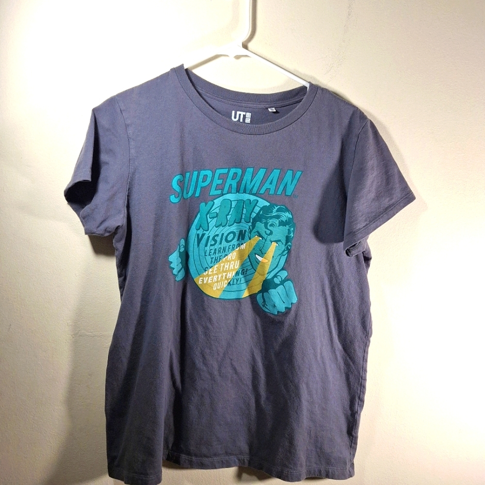UT Uni qlo Unisex Slate Blue Short Sleeve Superman Crew Neck Tee XL